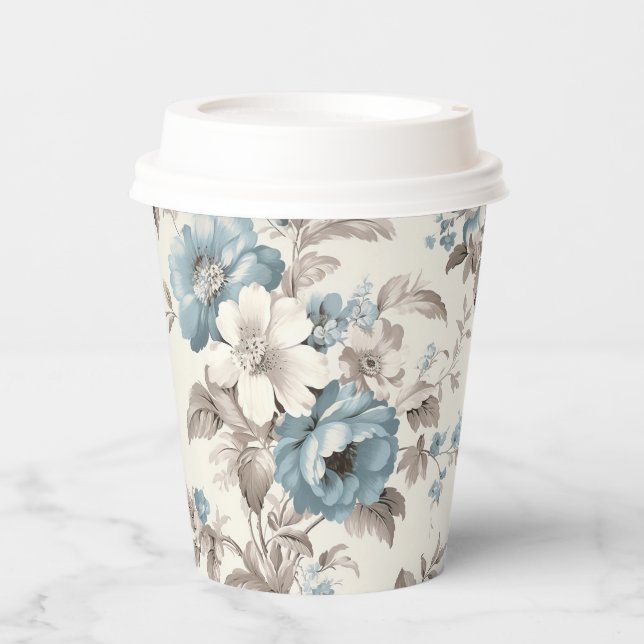 Pretty Dusty Blue/Light Brown Floral  Paper Cups (Front)