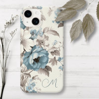 Pretty Dusty Blue/Light Brown Floral w/Initial