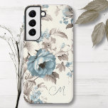 Pretty Dusty Blue/Light Brown Floral w/Initial Samsung Galaxy Case<br><div class="desc">Lovely spray of dusty blue and off-white boho style flowers with light brown foliage on eggshell background with text field for your initials/monogram/name.</div>