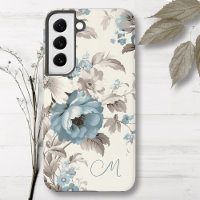 Pretty Dusty Blue/Light Brown Floral w/Initial