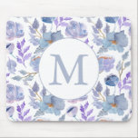 Pretty Dusty Blue Lilac Watercolor Floral Monogram Mouse Mat<br><div class="desc">Dusty Blue and Lilac Watercolor Flowers Pattern Monogram Mouse Pad</div>