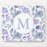 Pretty Dusty Blue Lilac Watercolor Floral Monogram Mouse Mat<br><div class="desc">Dusty Blue and Lilac Watercolor Flowers Pattern Monogram Mouse Pad</div>