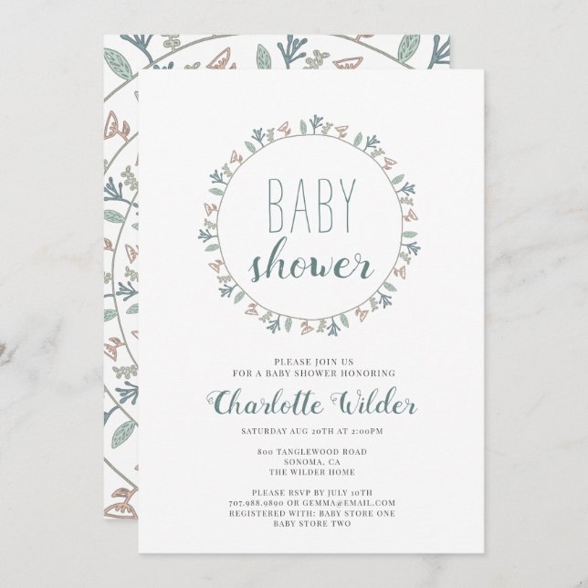 Pretty Dusty Blue Pastel Lavendar Baby Shower Invitation (Front/Back)
