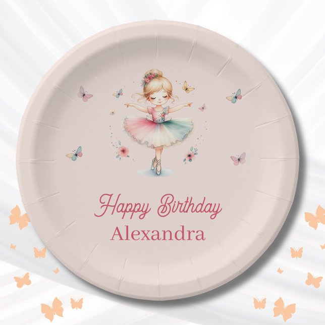 Pretty Dusty Pink Ballerina Girl Birthday Party Paper Plate (Creator Uploaded)