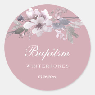 Pretty Dusty Pink Floral Baptism Sticker