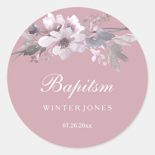 Pretty Dusty Pink Floral Baptism Sticker (Front)