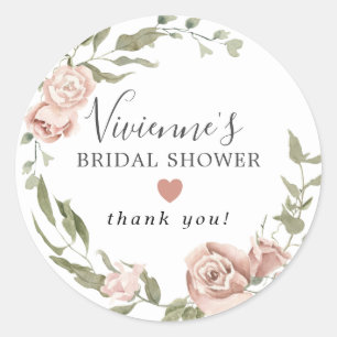 Pretty Dusty Pink Floral Bridal Shower Favour Seal