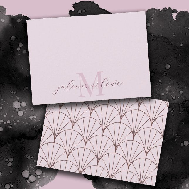 Pretty Dusty Pink Monogram Purple Fan Pattern Card (Creator Uploaded)
