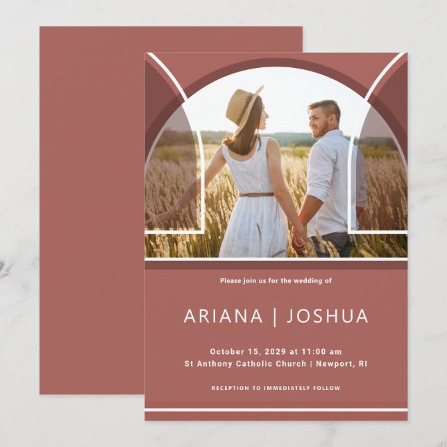 Pretty Dusty Rose Arch Photo Wedding Invitation (Front/Back)