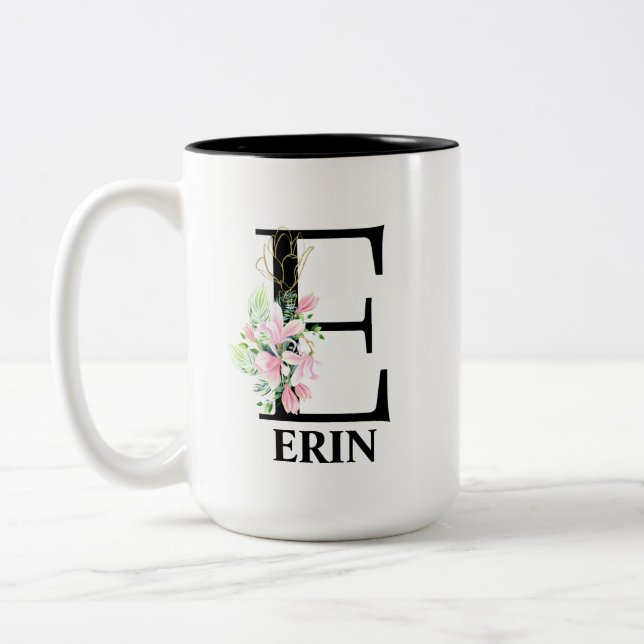 Pretty E Monogrammed Initial Two-Tone Coffee Mug (Left)