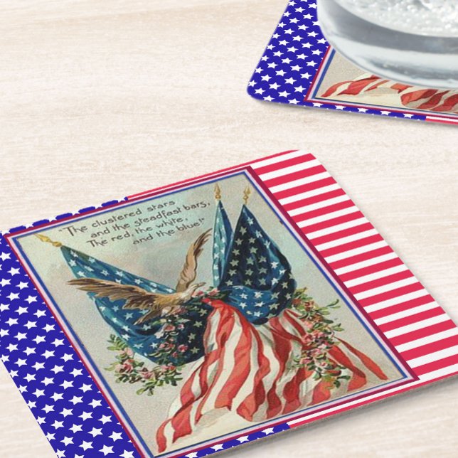 Pretty Eagle Fourth of July Patriotic Flag Square Paper Coaster (Creator Uploaded)