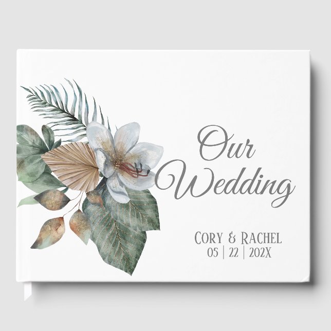 Pretty Earth Tone Boho Bouquet Wedding Guestbook (Front)
