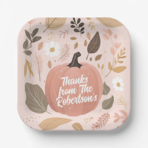 Pretty Earthy Pumpkin Foliage Thanksgiving Party Paper Plate
