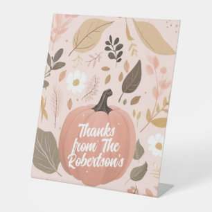 Pretty Earthy Pumpkin Foliage Thanksgiving Party  Pedestal Sign