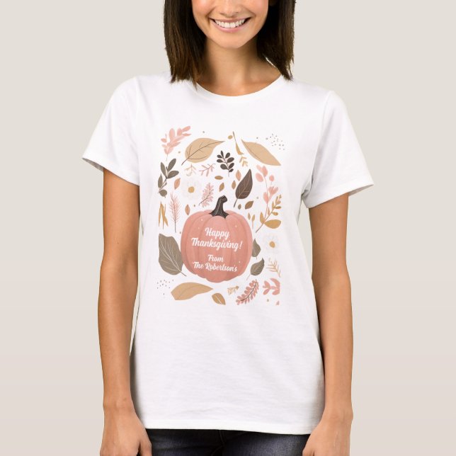 Pretty Earthy Pumpkin Foliage Thanksgiving Party T-Shirt (Front)