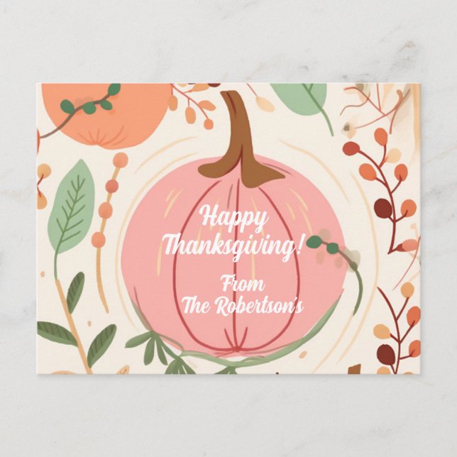 Pretty Earthy Pumpkin Foliage Thanksgiving Postcard (Front)