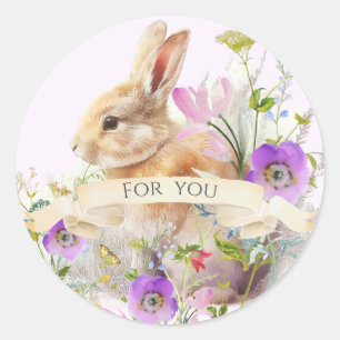 Pretty Easter Bunny with wildflowers Classic Round Sticker