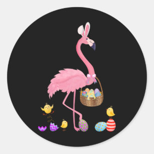Pretty Easter Flamingo With Easter Basket Easter Classic Round Sticker
