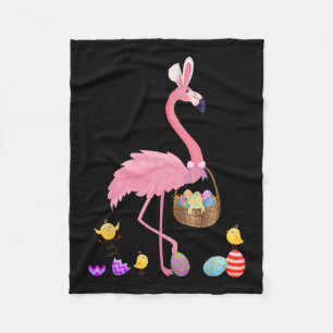 Pretty Easter Flamingo With Easter Basket Easter  Fleece Blanket
