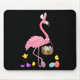 Pretty Easter Flamingo With Easter Basket Easter Mouse Mat