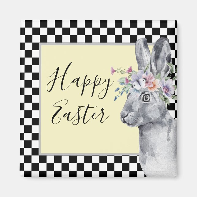 Pretty Easter Rabbit Chequerboard Magnet (Front)
