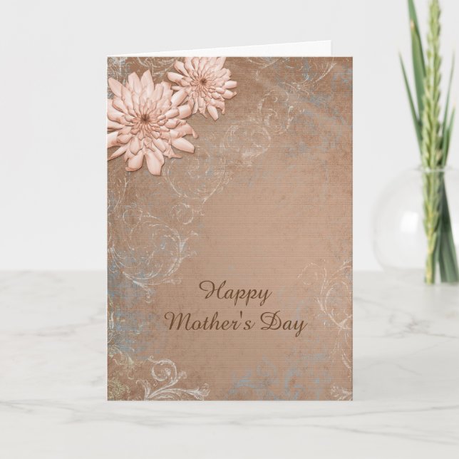 Pretty Ecru Tan Floral Mother's Day Card (Front)