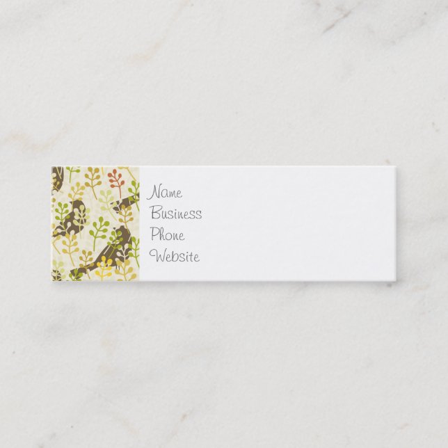 Pretty Elegant Birds in Leaf Treetops Pattern Mini Business Card (Front)