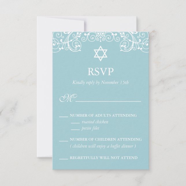 Pretty Elegant Blue Bat Mitzvah RSVP (Front)