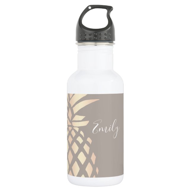 Pretty elegant copper rose gold pineapple & grey 532 ml water bottle (Front)