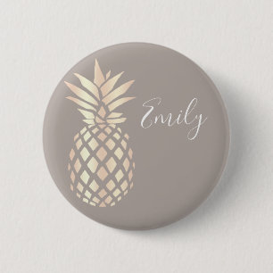 Pretty elegant copper rose gold pineapple & grey 6 cm round badge