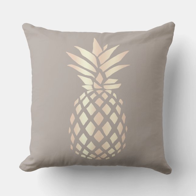 Pretty elegant copper rose gold pineapple & grey cushion (Front)