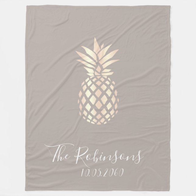 Pretty elegant copper rose gold pineapple & grey fleece blanket (Front)