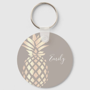 Pretty elegant copper rose gold pineapple & grey key ring