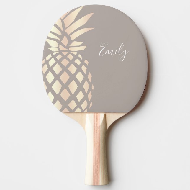 Pretty elegant copper rose gold pineapple & grey ping pong paddle (Front)