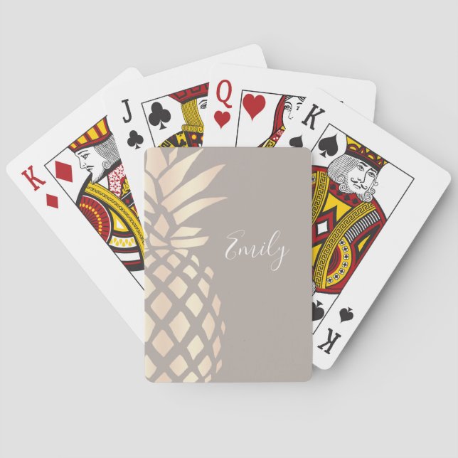 Pretty elegant copper rose gold pineapple & grey playing cards (Back)