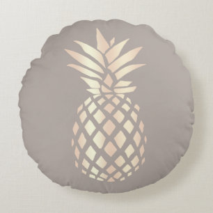 Pretty elegant copper rose gold pineapple & grey round cushion