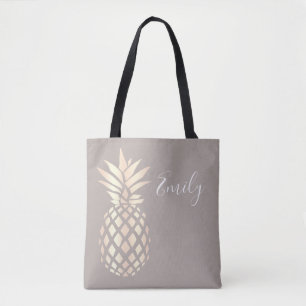 Pretty elegant copper rose gold pineapple & grey tote bag