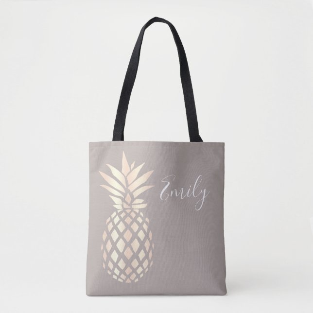 Pretty elegant copper rose gold pineapple & grey tote bag (Front)
