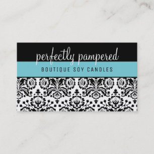 PRETTY ELEGANT DAMASK pattern black bright blue Business Card