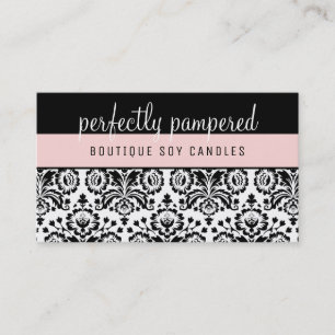 PRETTY ELEGANT DAMASK pattern black pale pink Business Card