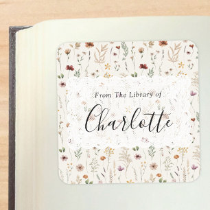Pretty Elegant Floral From The Library Bookplate Square Sticker