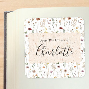 Pretty Elegant Floral From The Library Bookplate Square Sticker