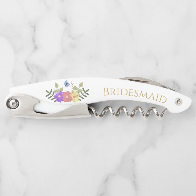 Pretty Elegant Floral Personalised Bridesmaid Corkscrew (Front)