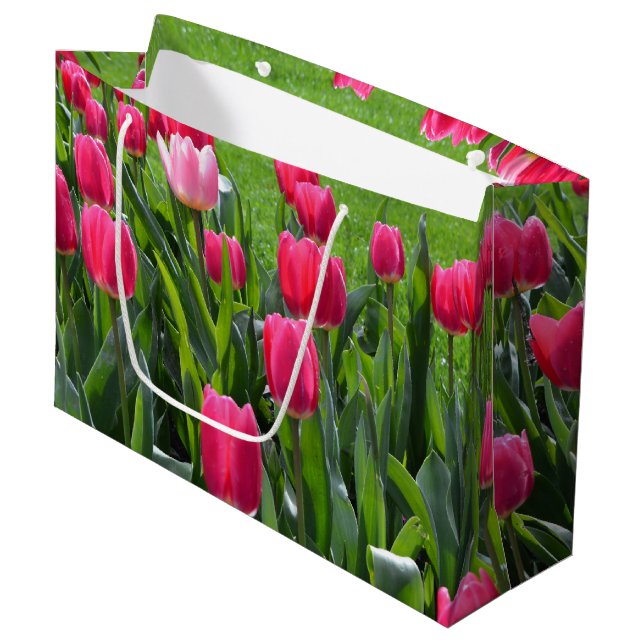 pretty, elegant fresh spring pink tulip flowers large gift bag (Front Angled)