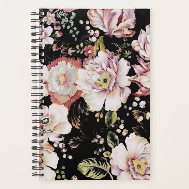 pretty elegant girly chic pink black floral planner (Front)