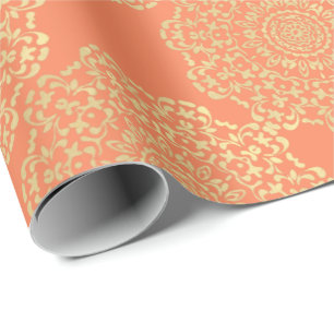 Pretty Elegant Gold Coral Lacy Patterned Wrapping Paper