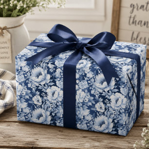 Pretty Elegant Indigo Blue Floral Pattern Wrapping Paper