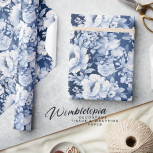 Pretty Elegant Indigo Blue Floral Pattern Wrapping Paper