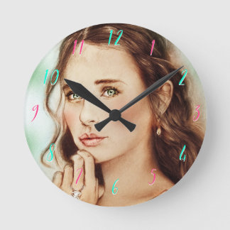 Pretty Elegant Lady Round Clock, Vintage Art Round Clock