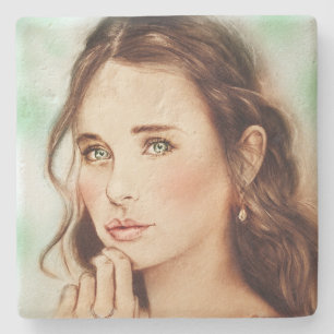 Pretty Elegant Lady Stone Coaster, Vintage Art Coaster